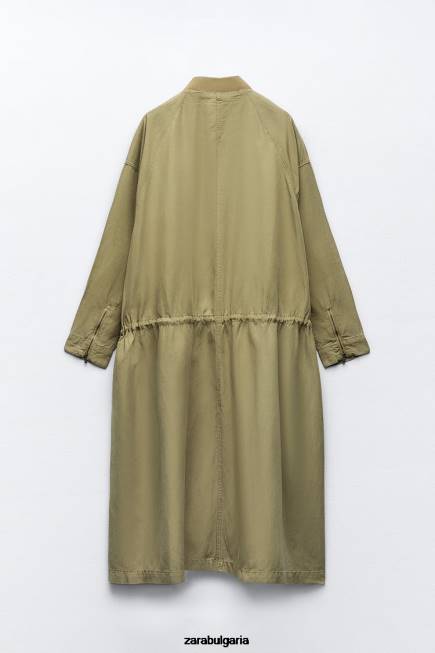 Zara облекло 66FT77 Жени дълго ленено палто каки