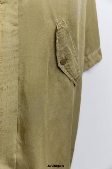 Zara облекло 66FT77 Жени дълго ленено палто каки