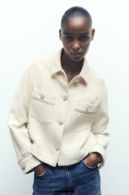 Zara облекло 66FT80 Жени изрязано сако с копчета за бижута екрю