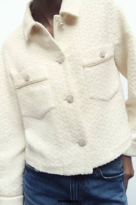 Zara облекло 66FT80 Жени изрязано сако с копчета за бижута екрю