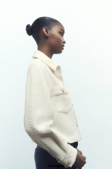 Zara облекло 66FT80 Жени изрязано сако с копчета за бижута екрю