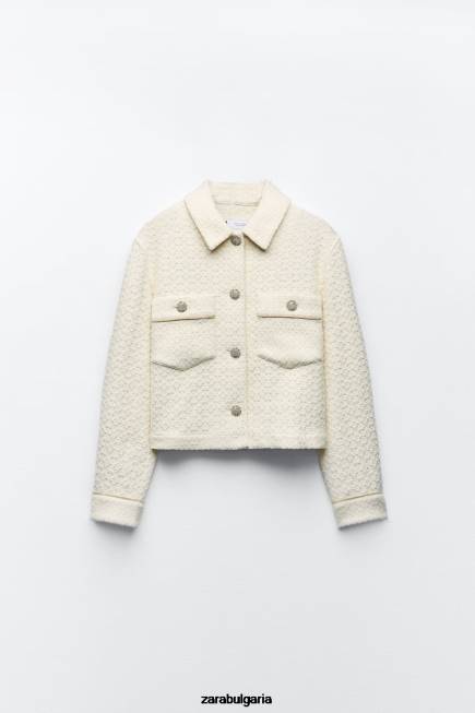 Zara облекло 66FT80 Жени изрязано сако с копчета за бижута екрю