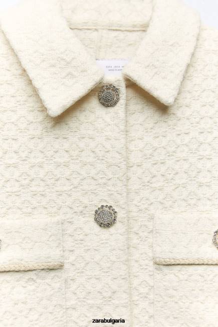 Zara облекло 66FT80 Жени изрязано сако с копчета за бижута екрю
