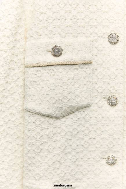 Zara облекло 66FT80 Жени изрязано сако с копчета за бижута екрю