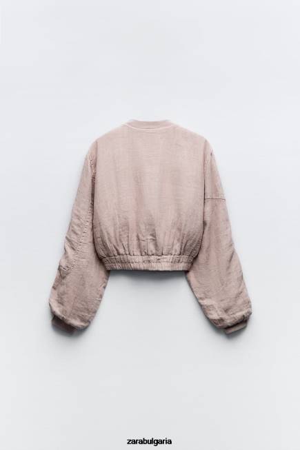 Zara облекло 66FT84 Жени ленен джобен бомбър розово