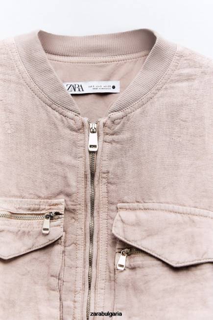 Zara облекло 66FT84 Жени ленен джобен бомбър розово
