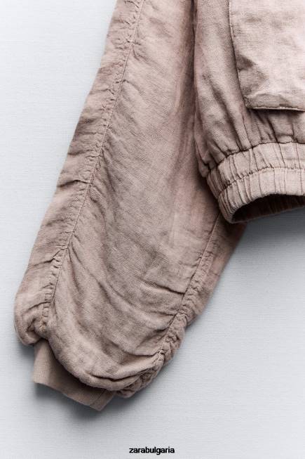 Zara облекло 66FT84 Жени ленен джобен бомбър розово