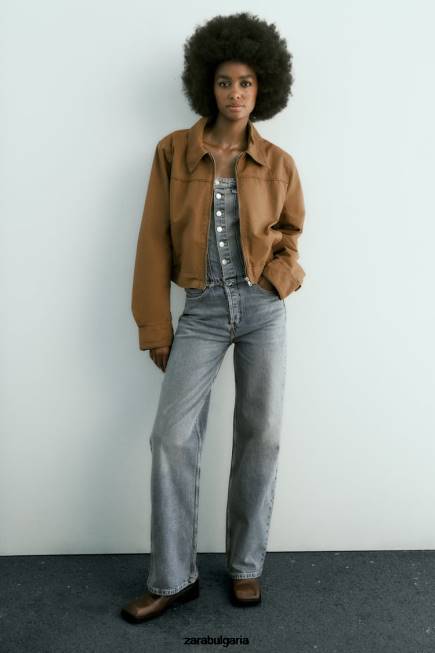 Zara облекло 66FT88 Жени яке от восъчен памук кафяво