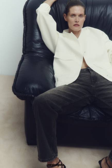 Zara облекло 66FT89 Жени дълго бомбър яке с джобове бяла стрида