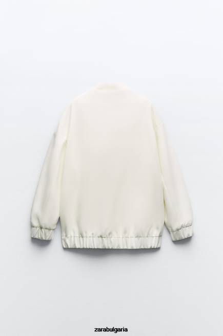 Zara облекло 66FT89 Жени дълго бомбър яке с джобове бяла стрида