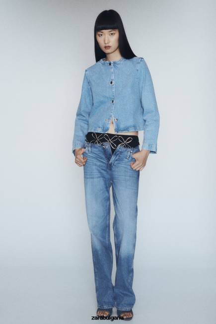 Zara облекло 66FT93 Жени z1975 дънково яке с копчета средно синьо