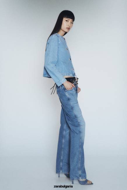 Zara облекло 66FT93 Жени z1975 дънково яке с копчета средно синьо