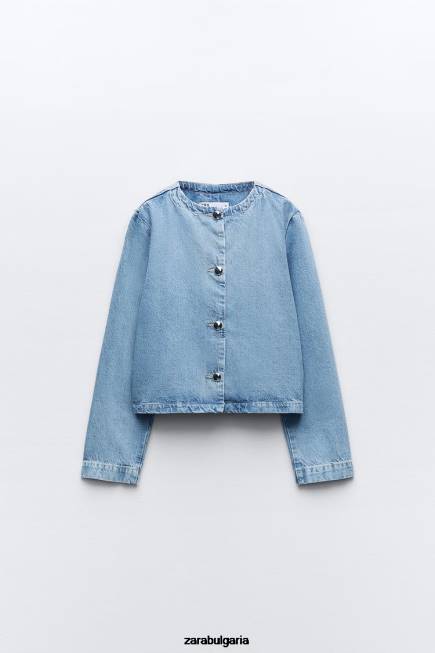Zara облекло 66FT93 Жени z1975 дънково яке с копчета средно синьо