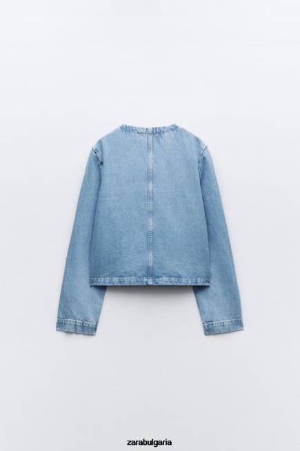 Zara облекло 66FT93 Жени z1975 дънково яке с копчета средно синьо