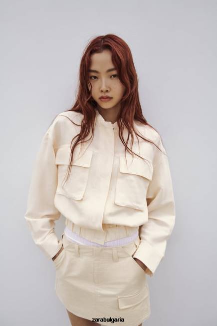 Zara облекло 66FT95 Жени бомбър яке от ленена смес светло бежово