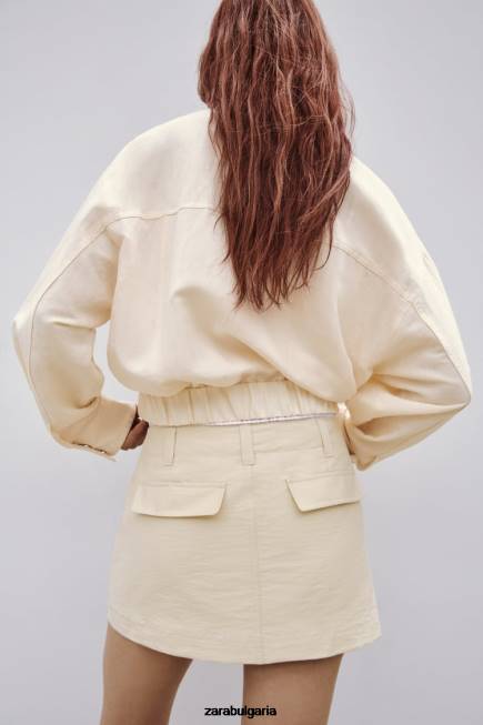 Zara облекло 66FT95 Жени бомбър яке от ленена смес светло бежово