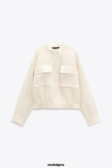 Zara облекло 66FT95 Жени бомбър яке от ленена смес светло бежово