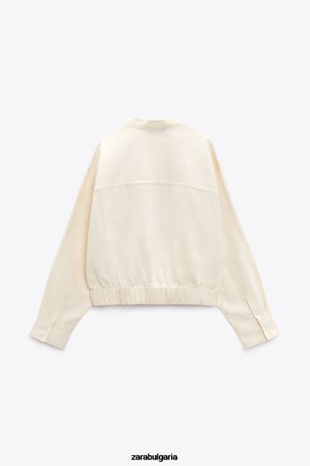 Zara облекло 66FT95 Жени бомбър яке от ленена смес светло бежово