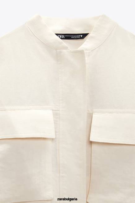 Zara облекло 66FT95 Жени бомбър яке от ленена смес светло бежово