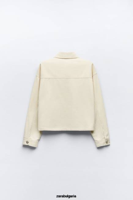 Zara облекло 66FT98 Жени памучна тениска със златни копчета екрю