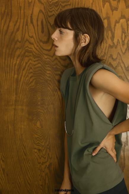 Zara облекло 66FT253 Жени горна част на раменете каки