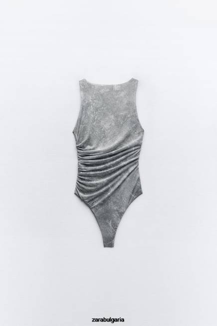 Zara облекло 66FT257 Жени боди с щампа от тюл сиви