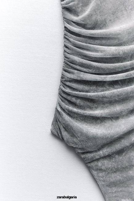 Zara облекло 66FT257 Жени боди с щампа от тюл сиви