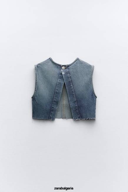 Zara облекло 66FT259 Жени trf деним изрязан топ син