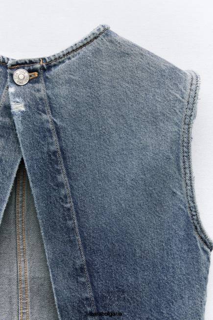 Zara облекло 66FT259 Жени trf деним изрязан топ син