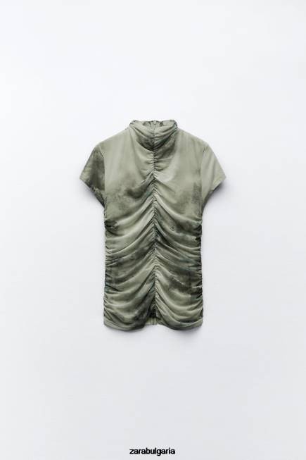 Zara облекло 66FT260 Жени горна част от щампован тюл зеленина