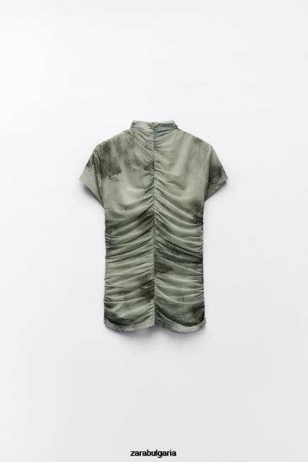 Zara облекло 66FT260 Жени горна част от щампован тюл зеленина