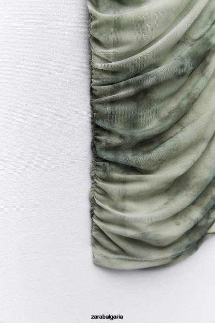 Zara облекло 66FT260 Жени горна част от щампован тюл зеленина