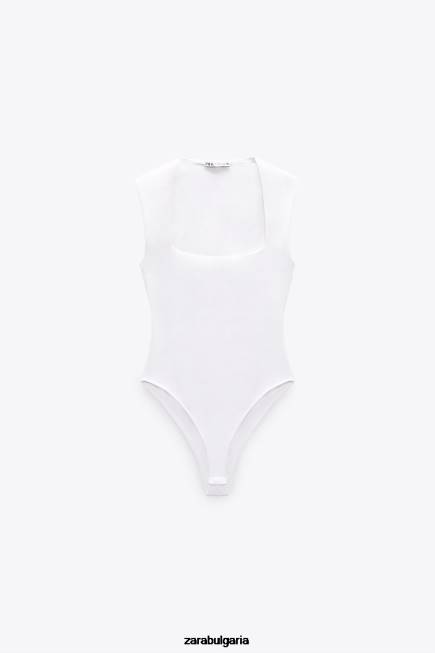 Zara облекло 66FT264 Жени боди с квадратно деколте бяло