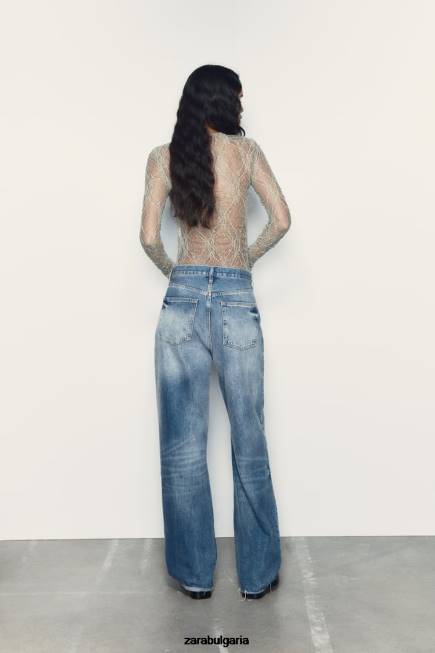 Zara облекло 66FT269 Жени дантелено боди светло каки