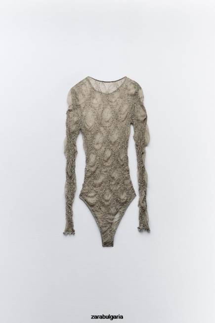 Zara облекло 66FT269 Жени дантелено боди светло каки