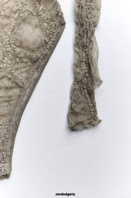 Zara облекло 66FT269 Жени дантелено боди светло каки