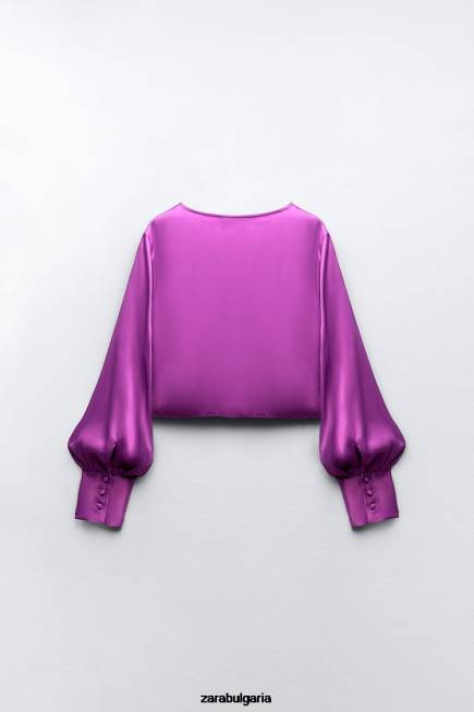 Zara облекло 66FT272 Жени топ със сатенен ефект на възли лилаво