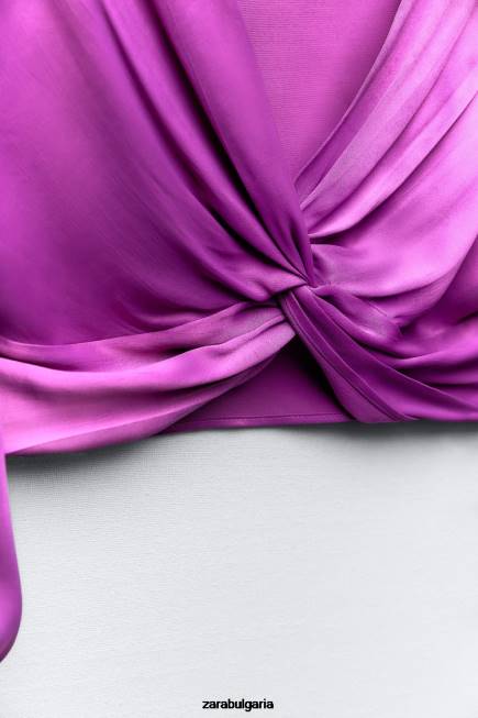 Zara облекло 66FT272 Жени топ със сатенен ефект на възли лилаво