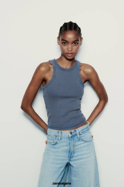 Zara облекло 66FT274 Жени изпрано ребро потник син