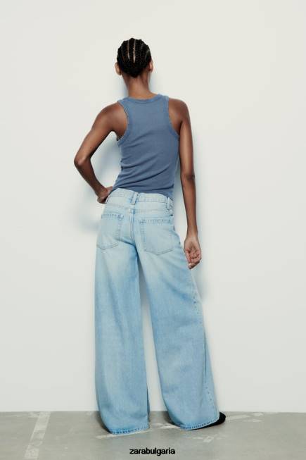 Zara облекло 66FT274 Жени изпрано ребро потник син