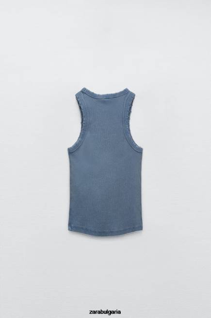 Zara облекло 66FT274 Жени изпрано ребро потник син