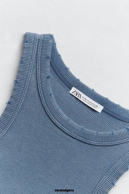 Zara облекло 66FT274 Жени изпрано ребро потник син