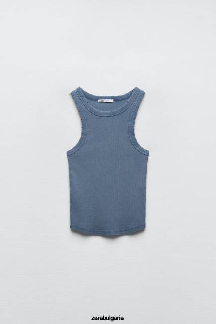 Zara облекло 66FT274 Жени изпрано ребро потник син