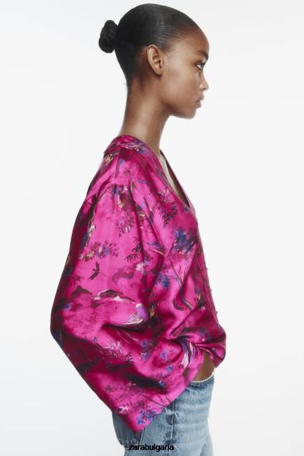 Zara облекло 66FT275 Жени кимоно с щампа многоцветен