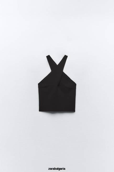 Zara облекло 66FT276 Жени увийте плетена горна част черен