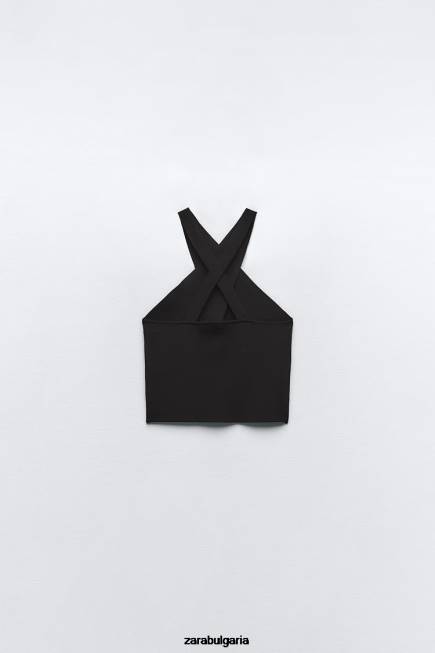 Zara облекло 66FT276 Жени увийте плетена горна част черен
