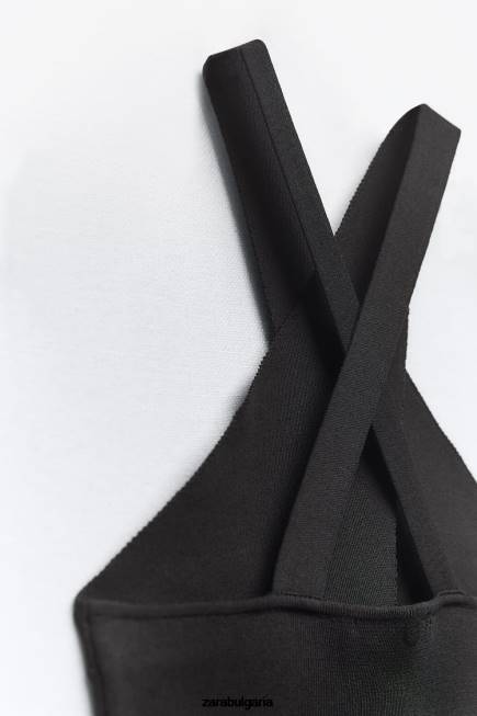 Zara облекло 66FT276 Жени увийте плетена горна част черен