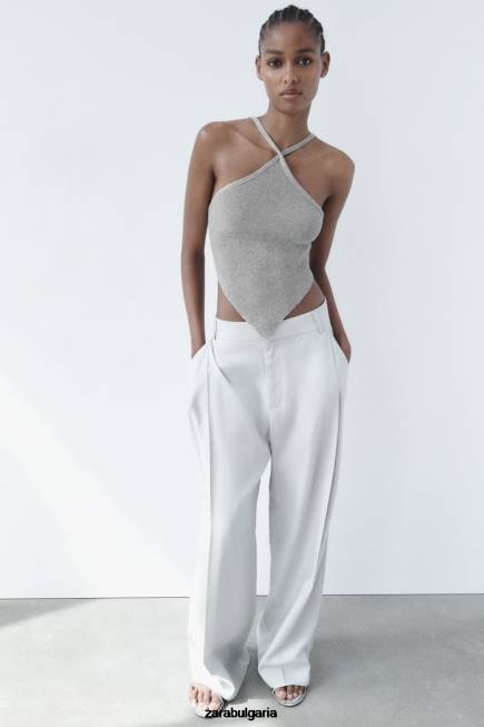 Zara облекло 66FT279 Жени плетена горна част с отворен гръб сребро