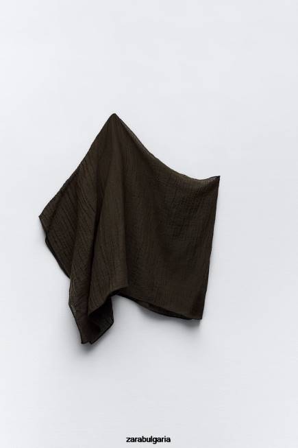 Zara облекло 66FT280 Жени асиметрична горна част от смесен лен тъмно кафяво
