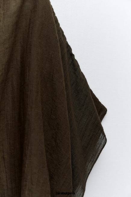 Zara облекло 66FT280 Жени асиметрична горна част от смесен лен тъмно кафяво